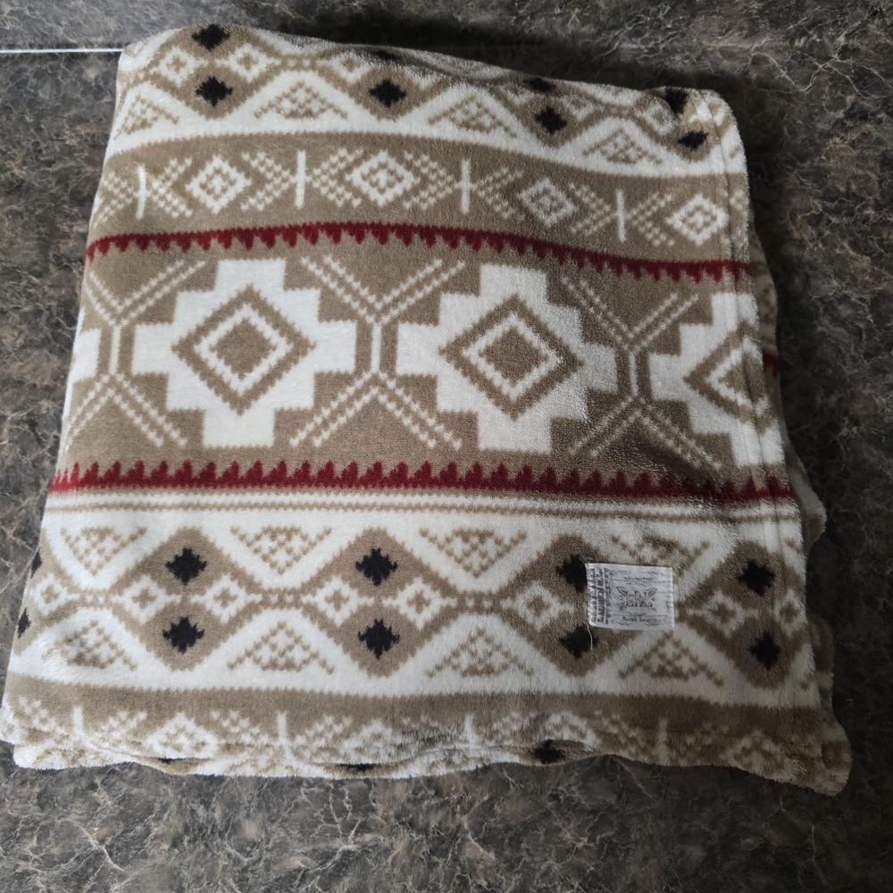 Lauren Ralph Lauren Home Southwestern Aztec Plush Throw Blanket‎ Tan Red 57x71